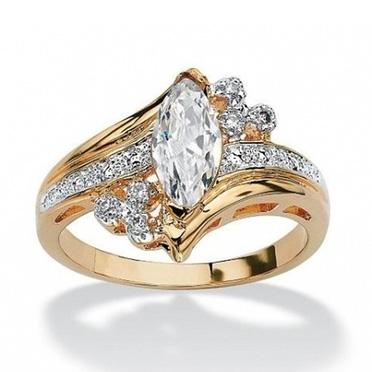 14k Gold Overlay Marquise-Cut Cubic Zirconia Solitaire Ring RobinDeals