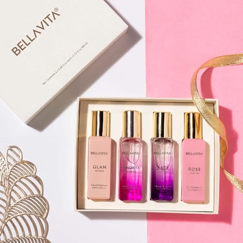 Bella Vita Luxury Eau De Parfum Set for Women (4x20 mL) with Date, Senorita, Glam, Rose | Vanilla, Floral, Sweet, Musk | Perfect for trials, gifting, or blending to craft your unique fragrance Bella Vita Luxury