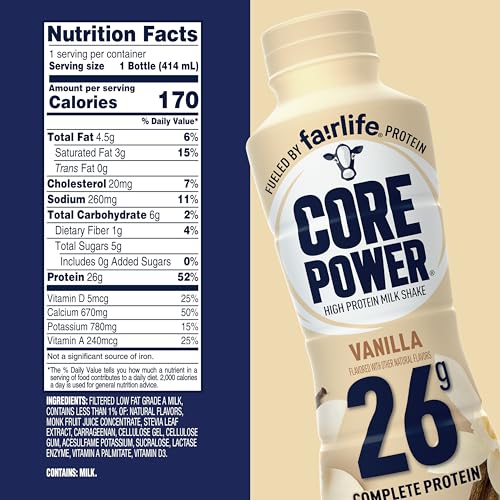 Core Power Fairlife 26g Protein Milk Shakes, Ready To Drink for Workout Recovery Liquid, Vanilla, 14 Fl Oz Bottle, kosher (Pack of 12) Core Power