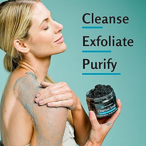 Charcoal Scrub Face Foot & Body Exfoliator Infused with Collagen and Stem Cell Natural Exfoliating Salt Body Scrub for Toning Skin Cellulite Skin Care Body by M3 Naturals M3 Naturals