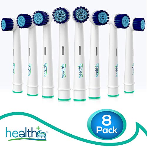 Compatible with Oral-B Electric Toothbrush Sensitive Replacement Head Generic - 8-Pack | Gentle-Action Tooth Brush Heads with Dupont Bristles | Sensitive Gums & Teeth & Gentle Whitening Action | Braun health+