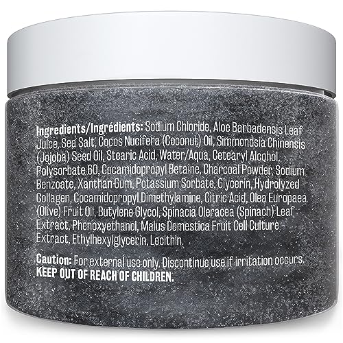 Charcoal Scrub Face Foot & Body Exfoliator Infused with Collagen and Stem Cell Natural Exfoliating Salt Body Scrub for Toning Skin Cellulite Skin Care Body by M3 Naturals M3 Naturals