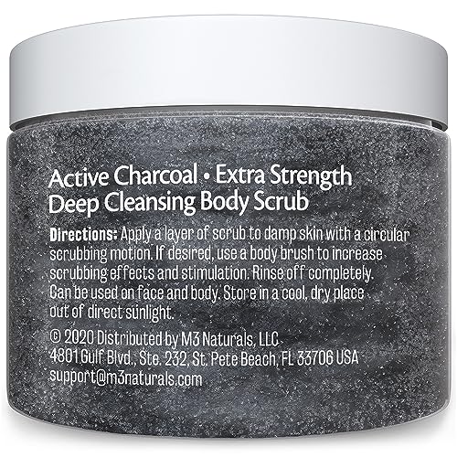 Charcoal Scrub Face Foot & Body Exfoliator Infused with Collagen and Stem Cell Natural Exfoliating Salt Body Scrub for Toning Skin Cellulite Skin Care Body by M3 Naturals M3 Naturals