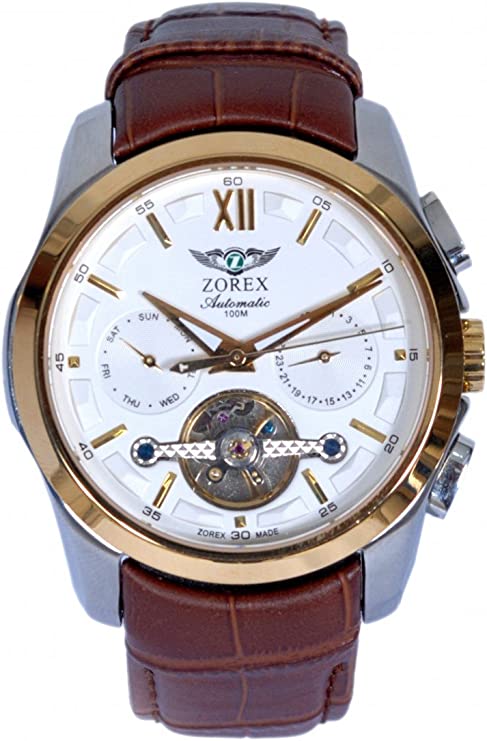Zorex Men's Automatic Mechanical Watch Sapphire-Glass Genuine Leather Strap RobinDeals 