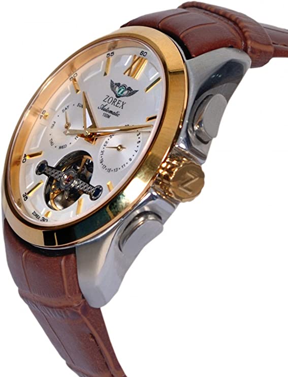 Zorex Men's Automatic Mechanical Watch Sapphire-Glass Genuine Leather Strap RobinDeals 