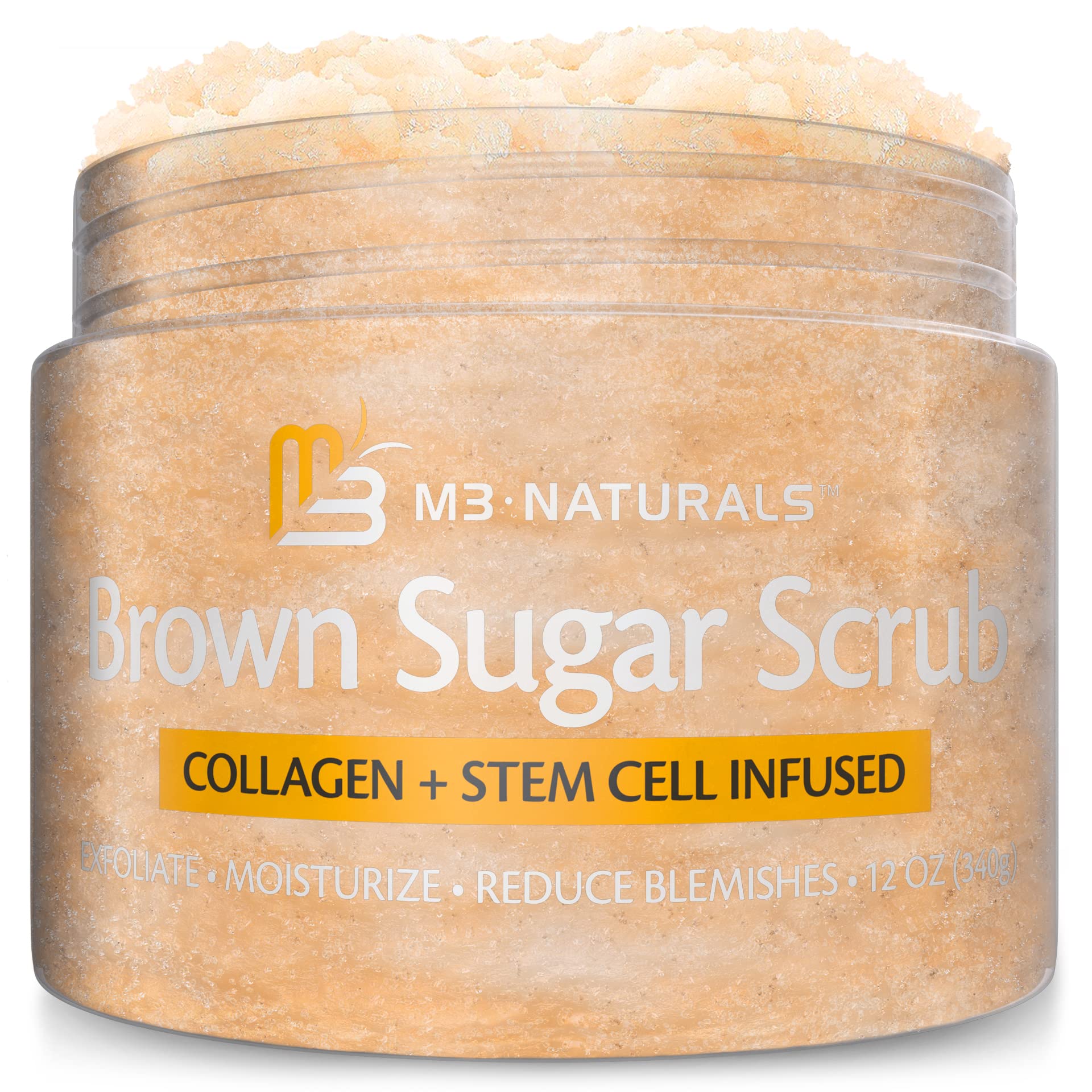 Brown Sugar Scrub Face Foot & Body Exfoliator Infused with Collagen and Stem Cell Natural Exfoliating Salt Body Scrub for Toning Skin Cellulite Skin Care by M3 Naturals M3 Naturals