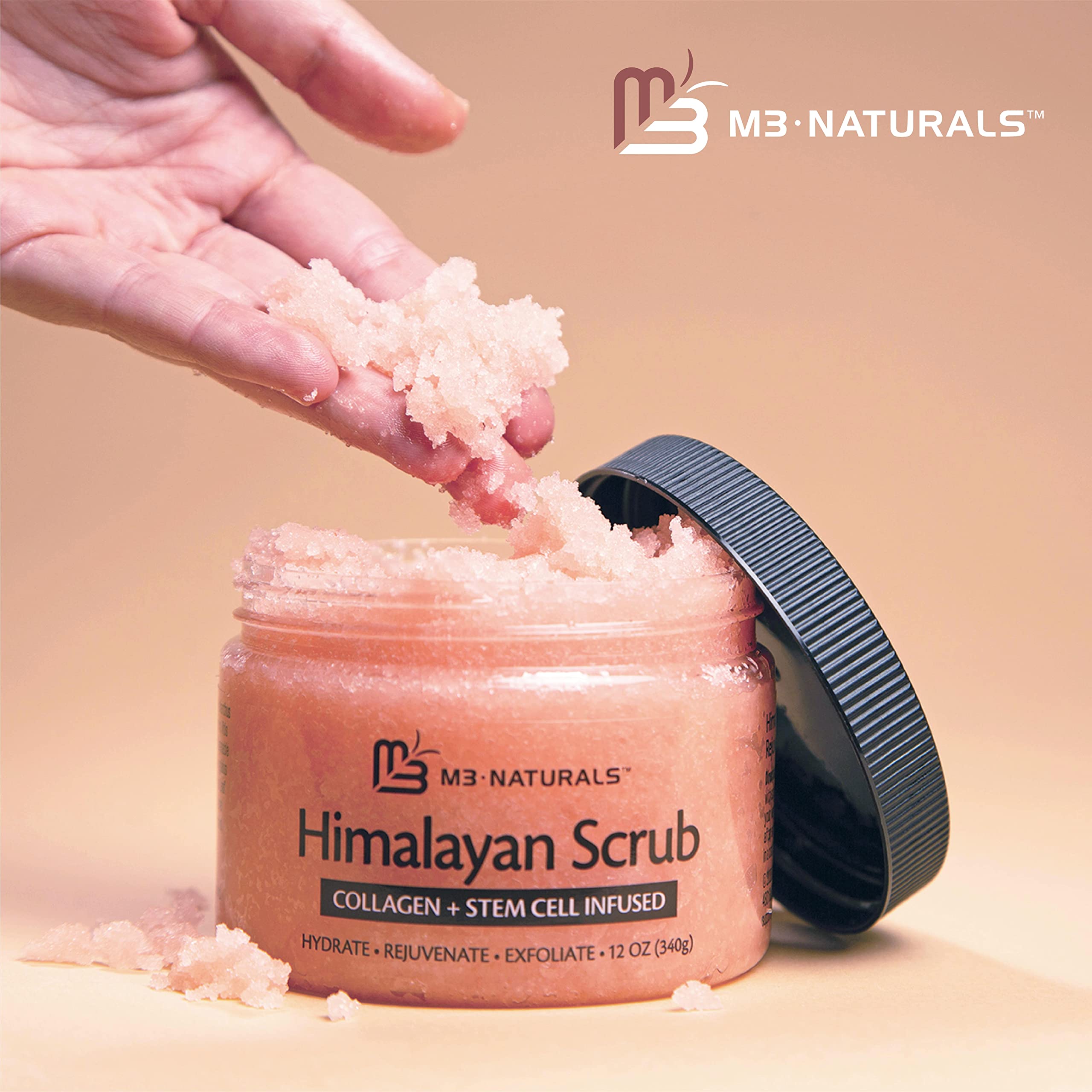 Himalayan Salt Scrub Face Foot & Body Exfoliator Infused with Collagen and Stem Cell Natural Exfoliating Salt Body Scrub for Toning Cellulite Skin Care by M3 Naturals M3 Naturals